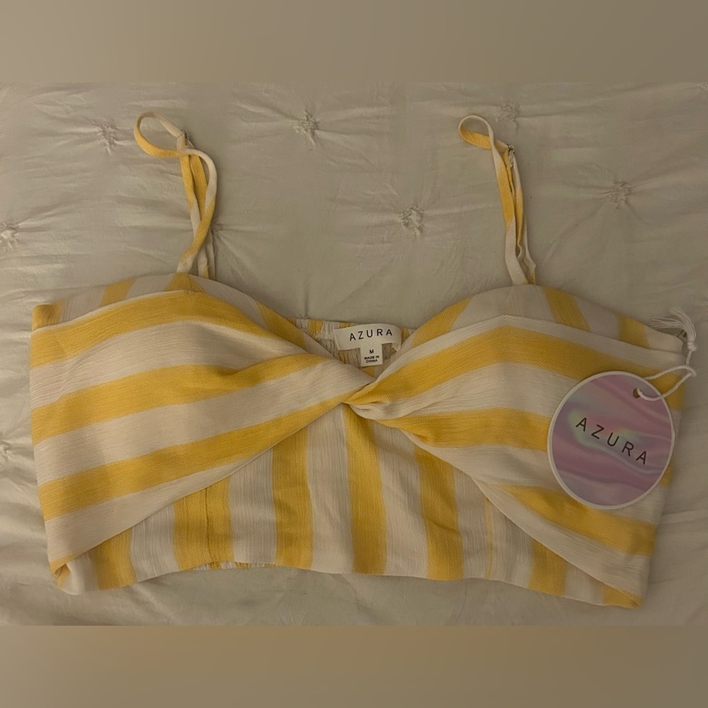 Sexy Cropped Yellow Striped Azura Top NWT Adjustable Spaghetti Straps Medium M